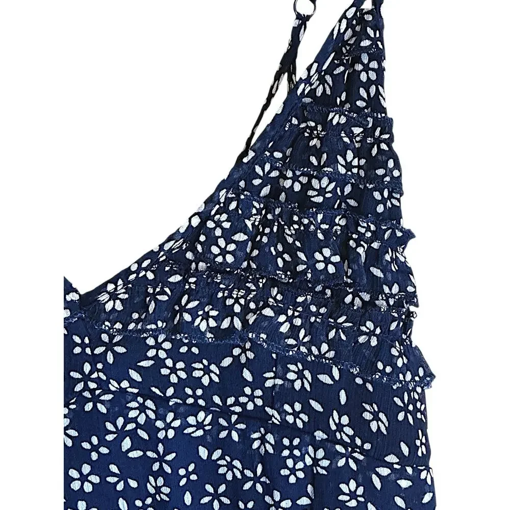 Trixxi Women's Shorts Romper Dark Navy Blue White‎ Ditsy Floral Print Size S